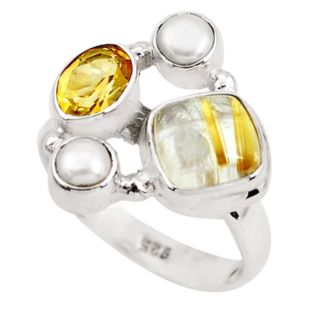 7.84cts natural golden tourmaline rutile citrine 925 silver ring size 8.5 p52494