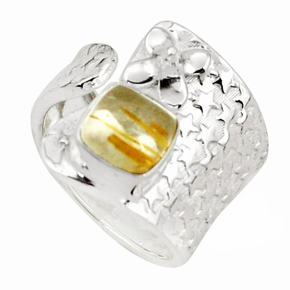 3.31cts natural golden tourmaline rutile silver adjustable ring size 7.5 p57078