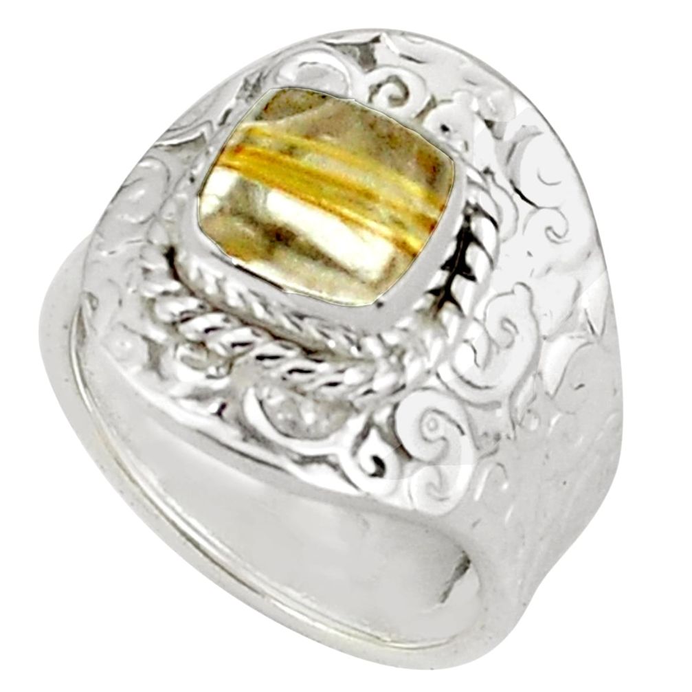 3.76cts natural golden tourmaline rutile silver adjustable ring size 7.5 p57118