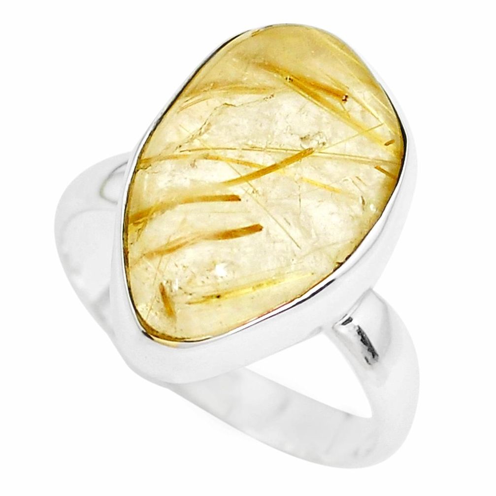 10.71cts natural golden tourmaline rutile silver solitaire ring size 8 p44357