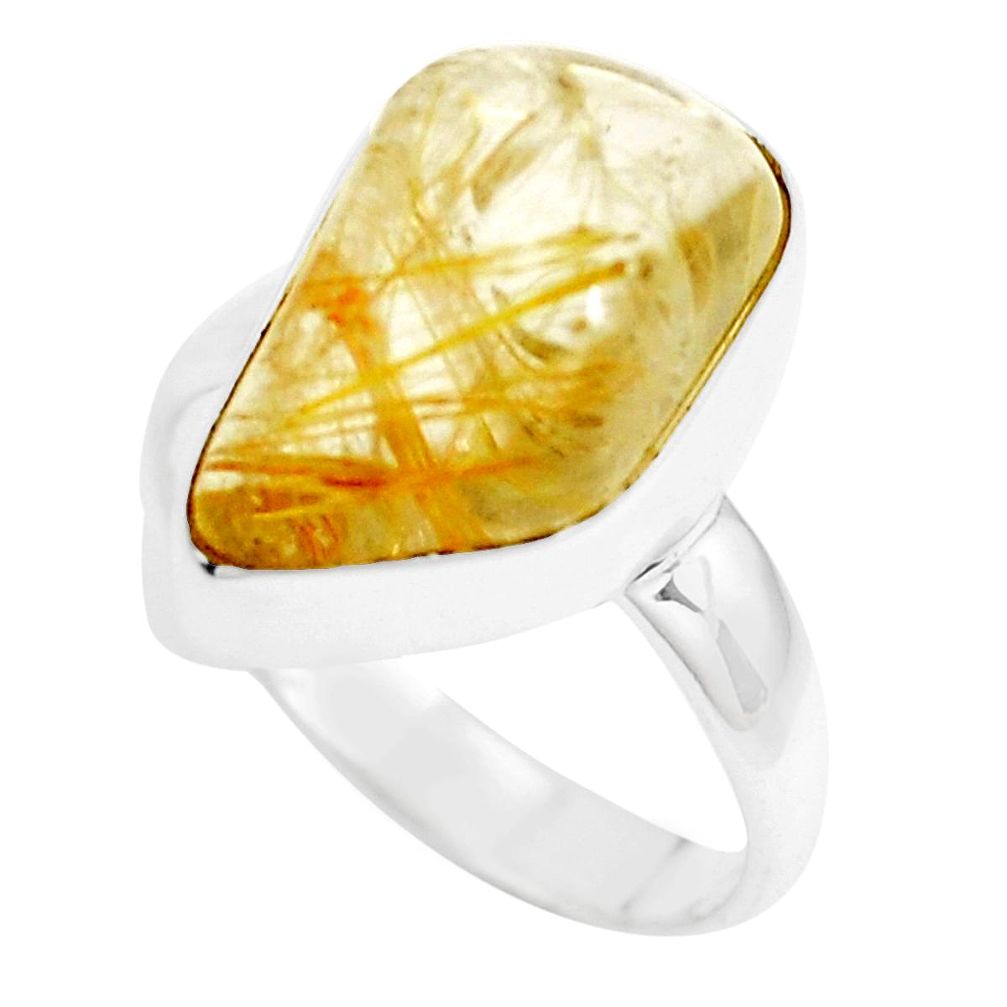 11.23cts natural golden tourmaline rutile silver solitaire ring size 6 p44364