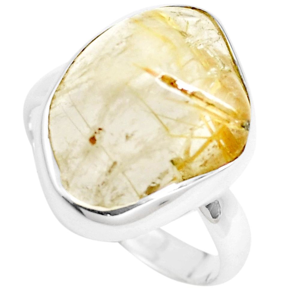 Natural golden tourmaline rutile tourmaline rough 925 silver ring size 9 p44393