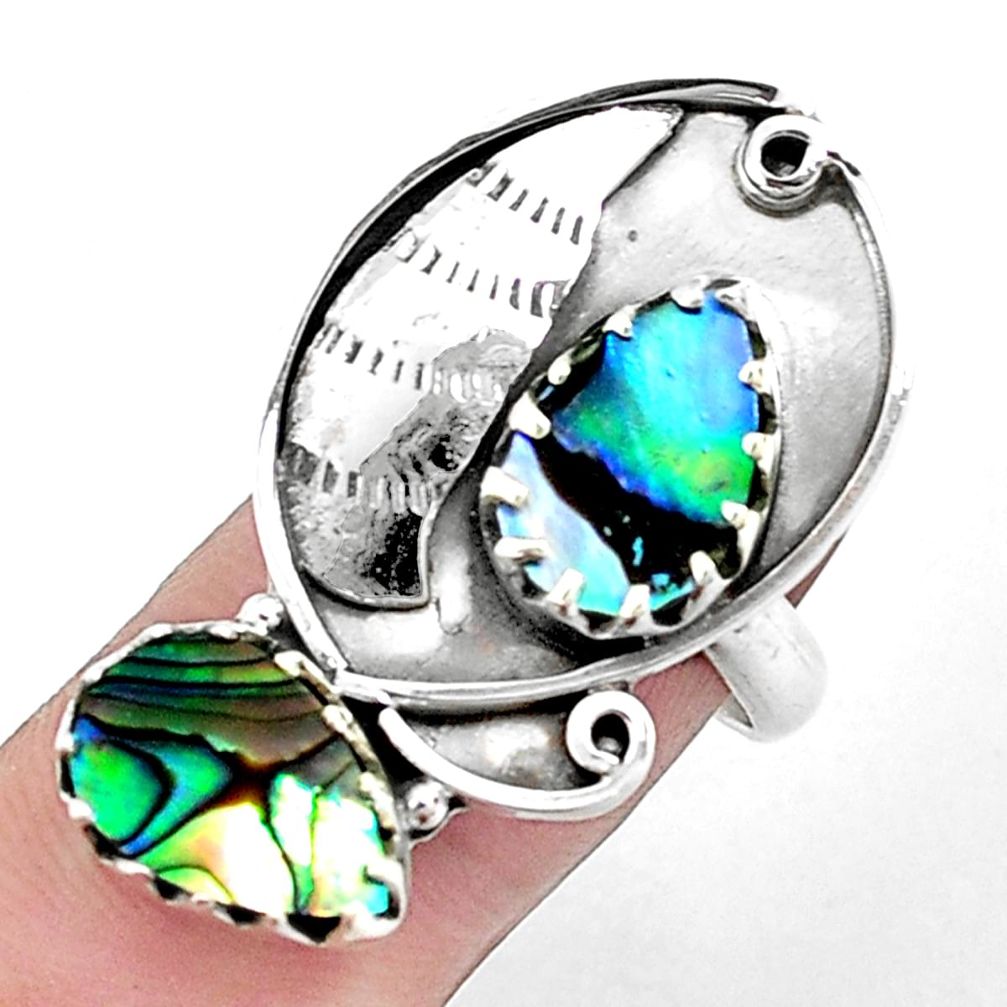 6.92cts natural green abalone paua seashell 925 silver ring size 7 p42398