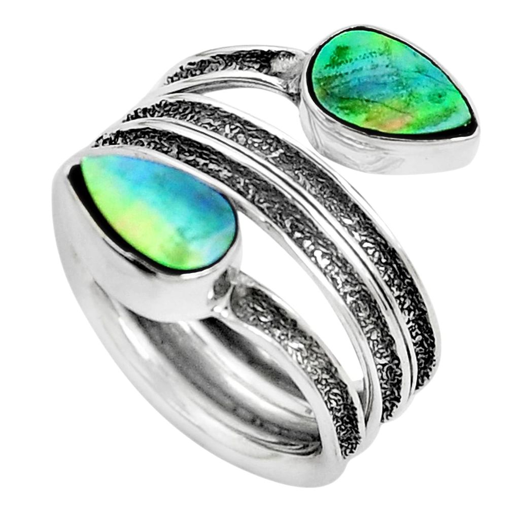 3.83cts natural green abalone paua seashell silver adjustable ring size 6 p48755