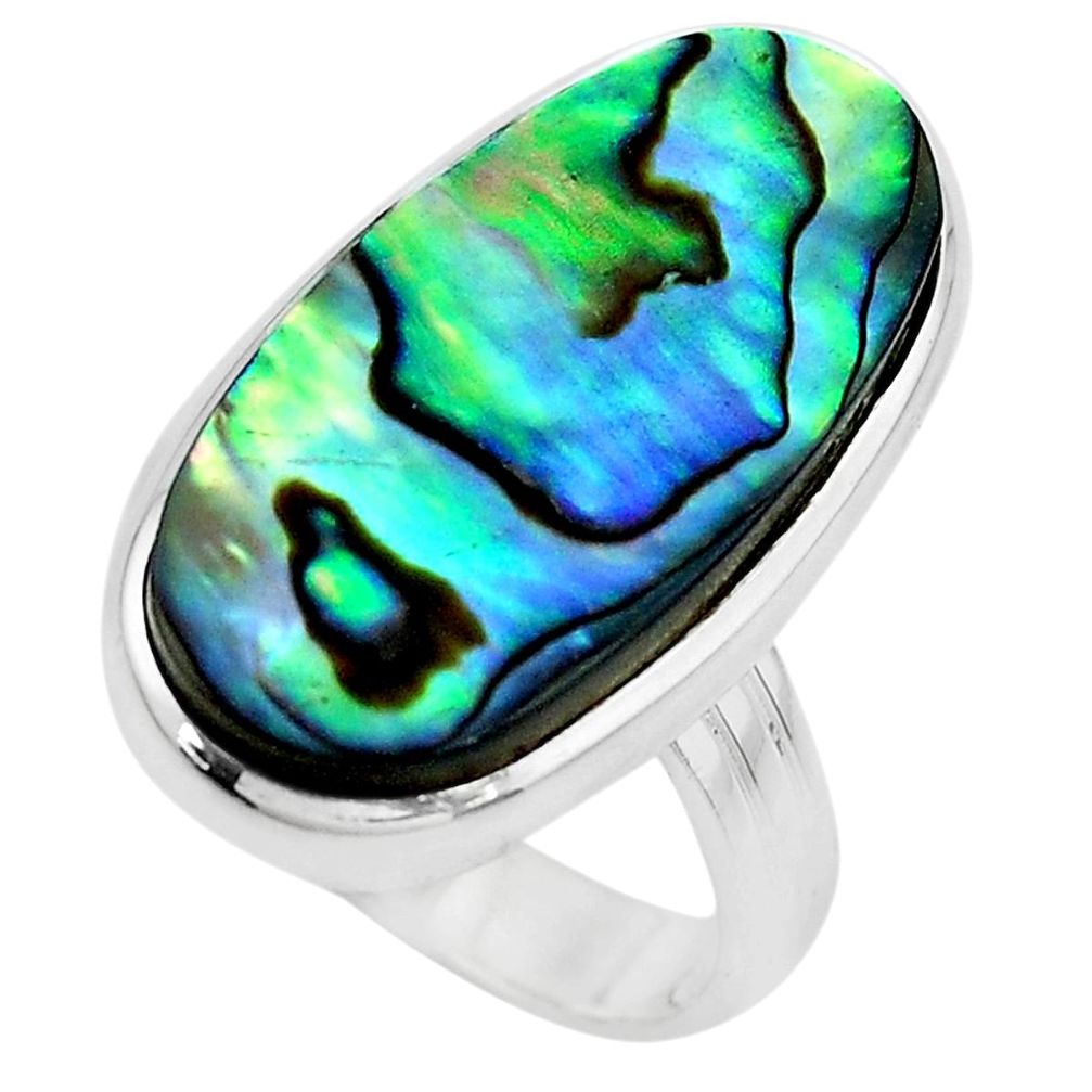 15.76cts natural green abalone paua seashell silver solitaire ring size 8 p38723