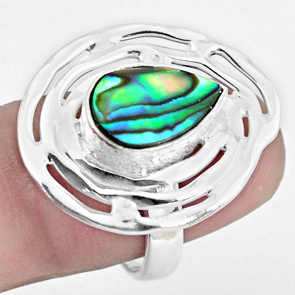 4.21cts natural green abalone paua seashell silver solitaire ring size 7 p48648