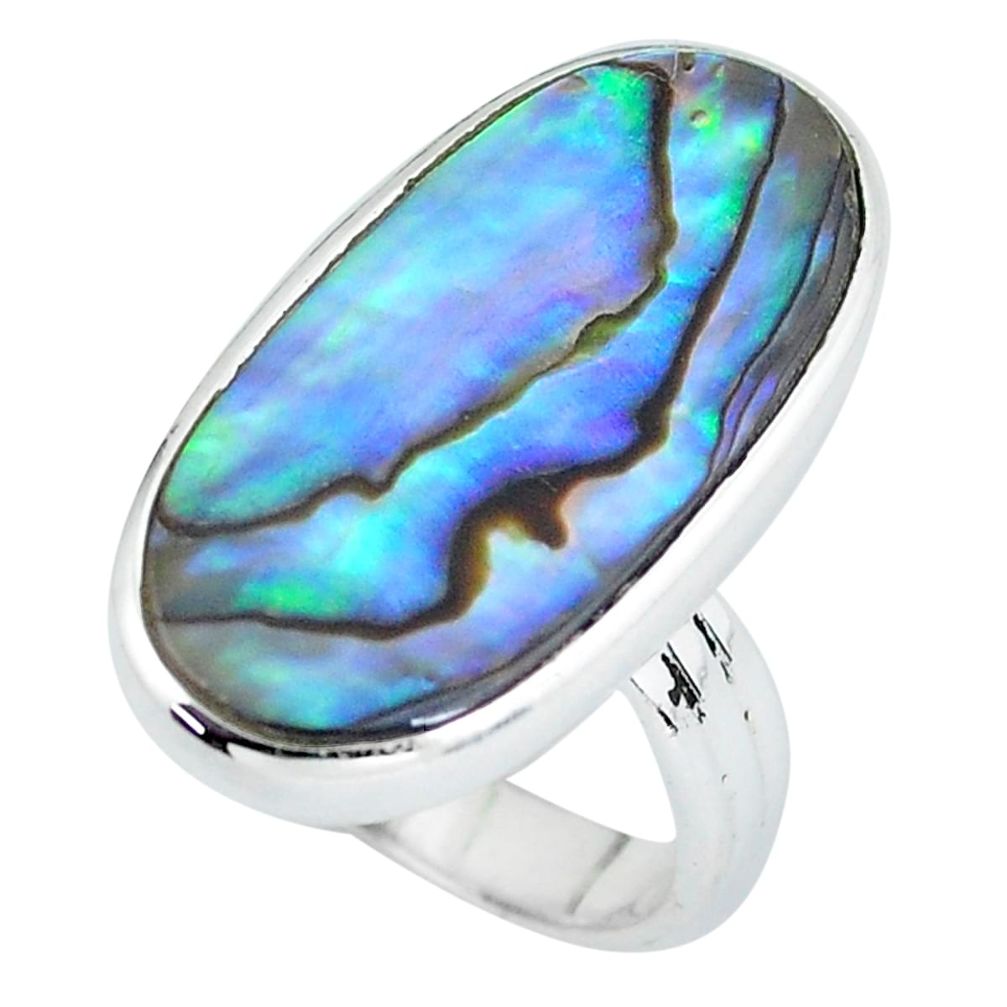 11.66cts natural green abalone paua seashell silver solitaire ring size 8 p60454