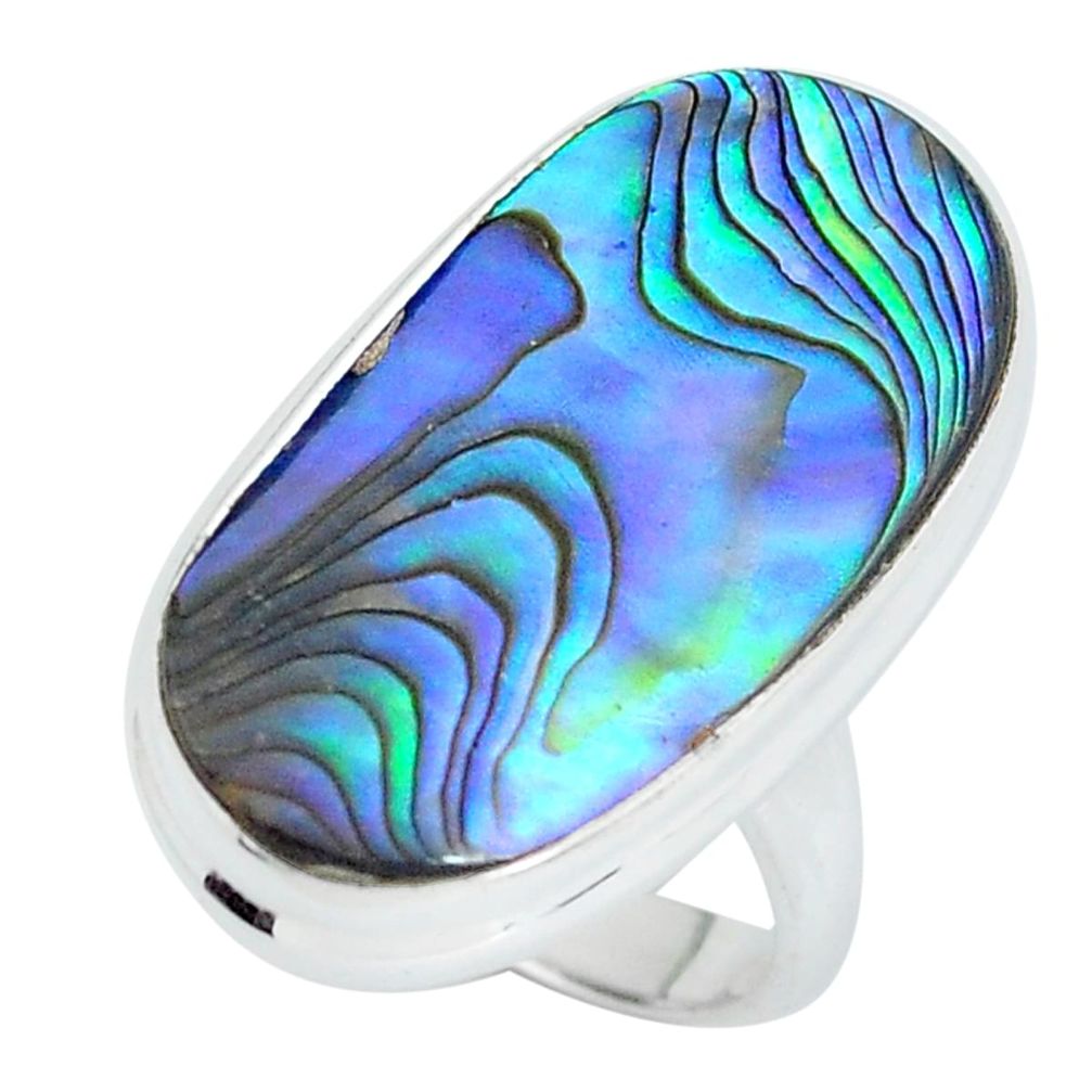 11.66cts natural green abalone paua seashell silver solitaire ring size 7 p60457