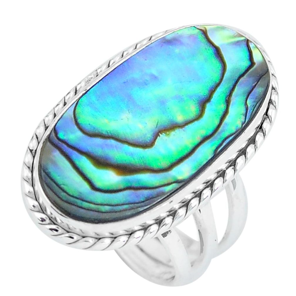 14.88cts natural green abalone paua seashell silver solitaire ring size 9 p60477