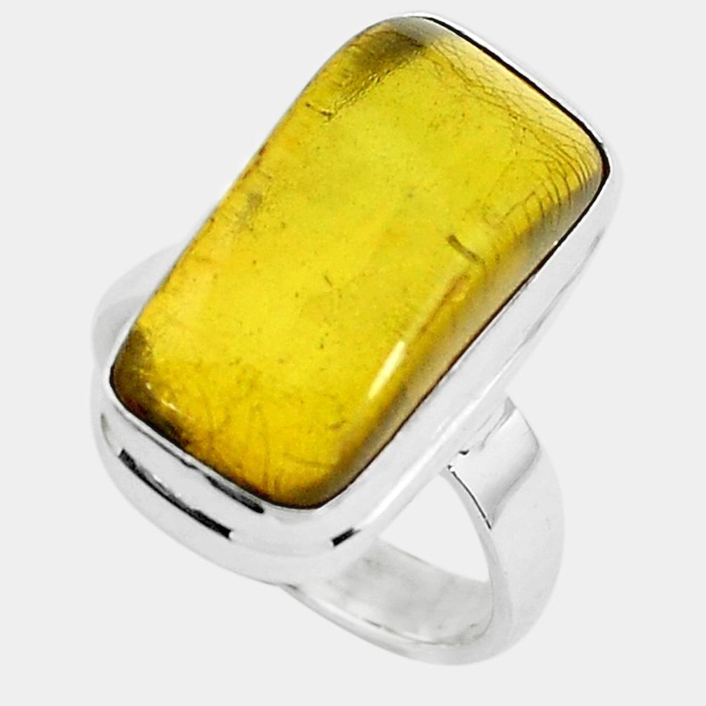 Natural green amber from colombia 925 silver solitaire ring size 7 p46966