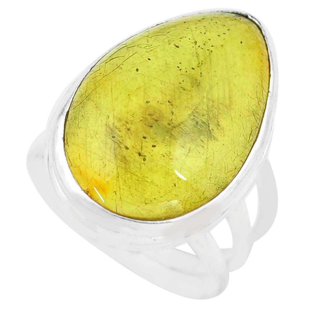 Natural green amber from colombia 925 silver solitaire ring size 8 p74297