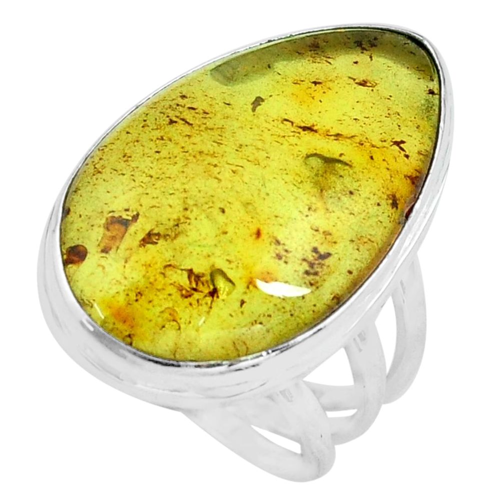 14.08cts natural green amber from colombia silver solitaire ring size 8 p68379