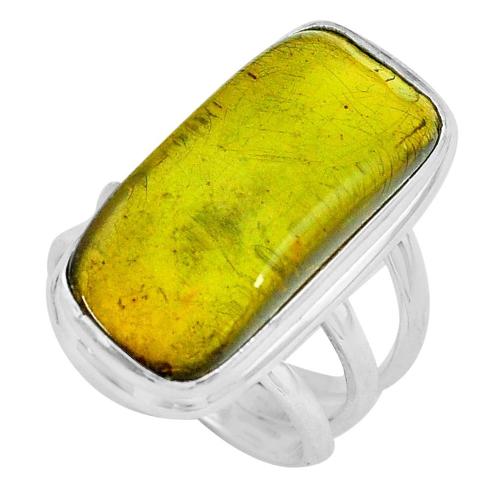 13.07cts natural green amber from colombia silver solitaire ring size 7 p68380