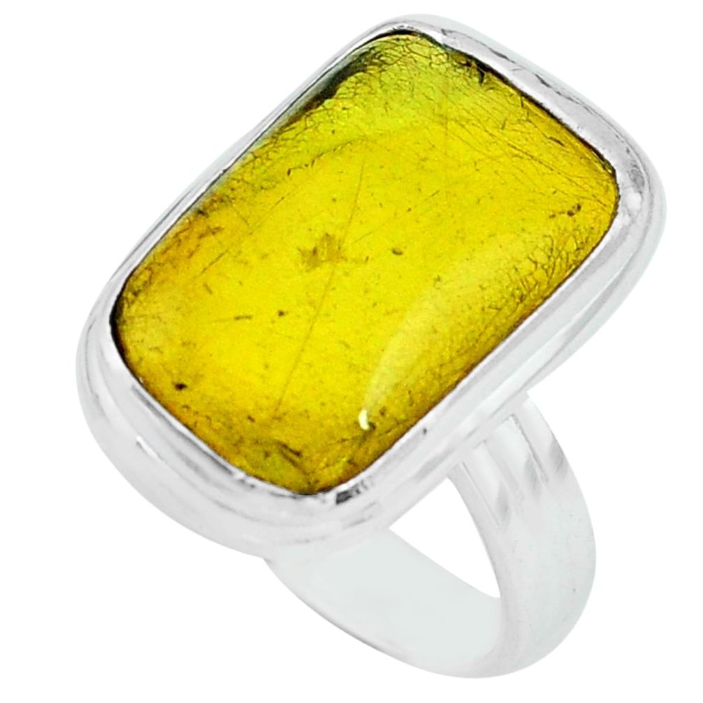 12.07cts natural green amber from colombia silver solitaire ring size 8.5 p68382