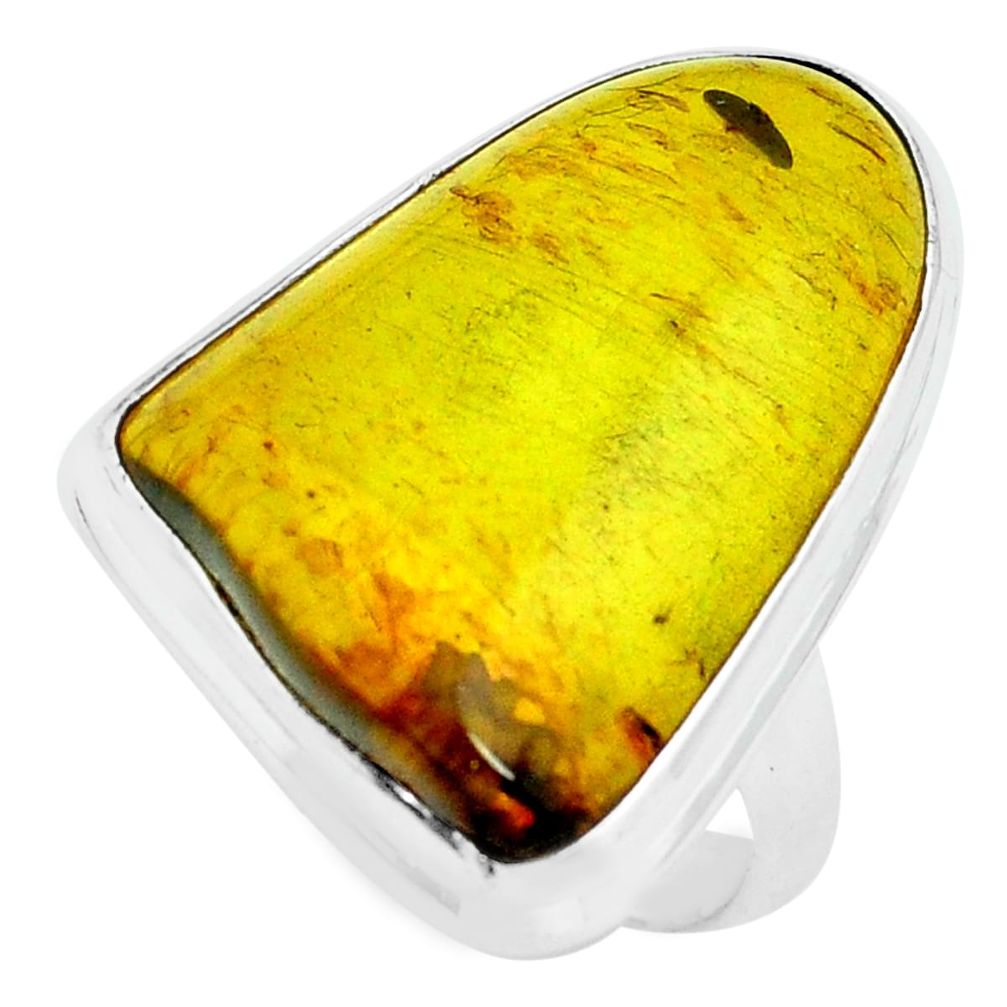 14.41cts natural green amber from colombia silver solitaire ring size 8 p68391