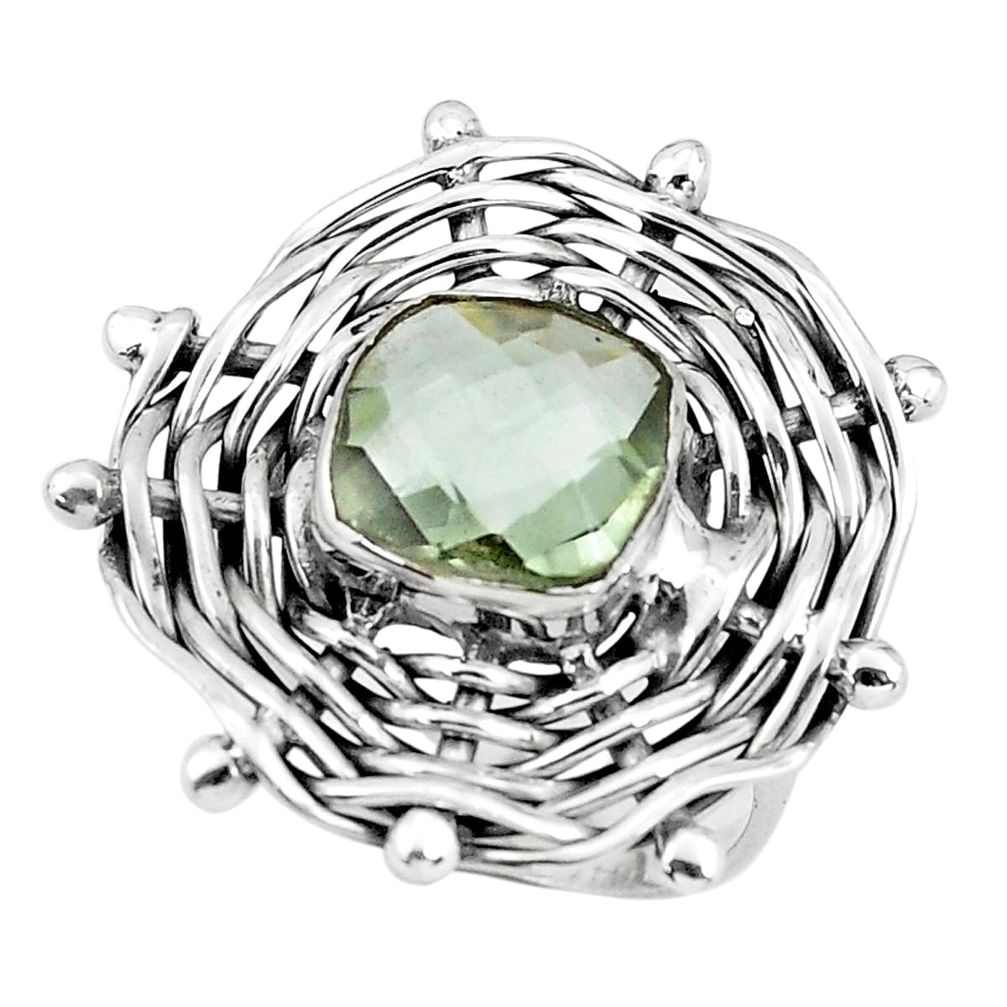 5.99cts natural green amethyst 925 silver solitaire ring jewelry size 8.5 p60912