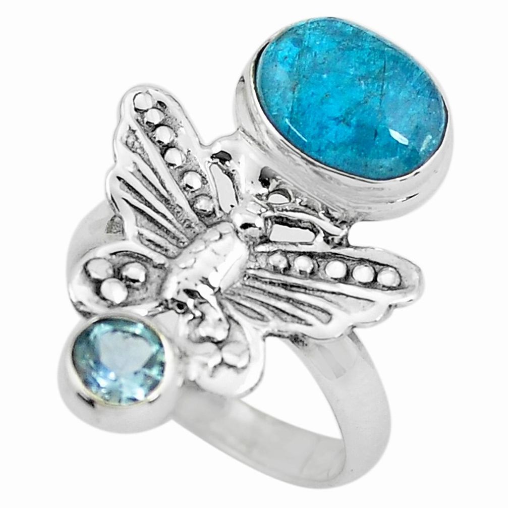 6.48cts natural green apatite (madagascar) silver butterfly ring size 7 p61050