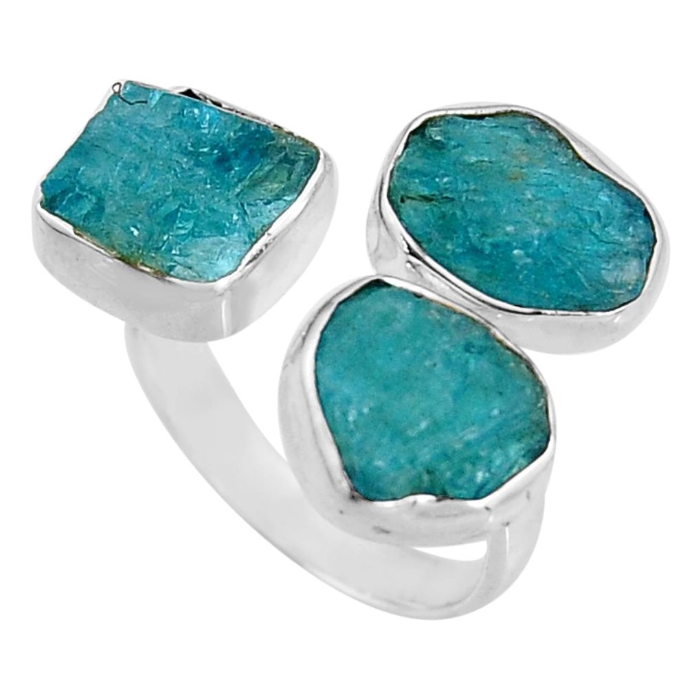 14.72cts natural green apatite rough 925 silver adjustable ring size 8 p92646