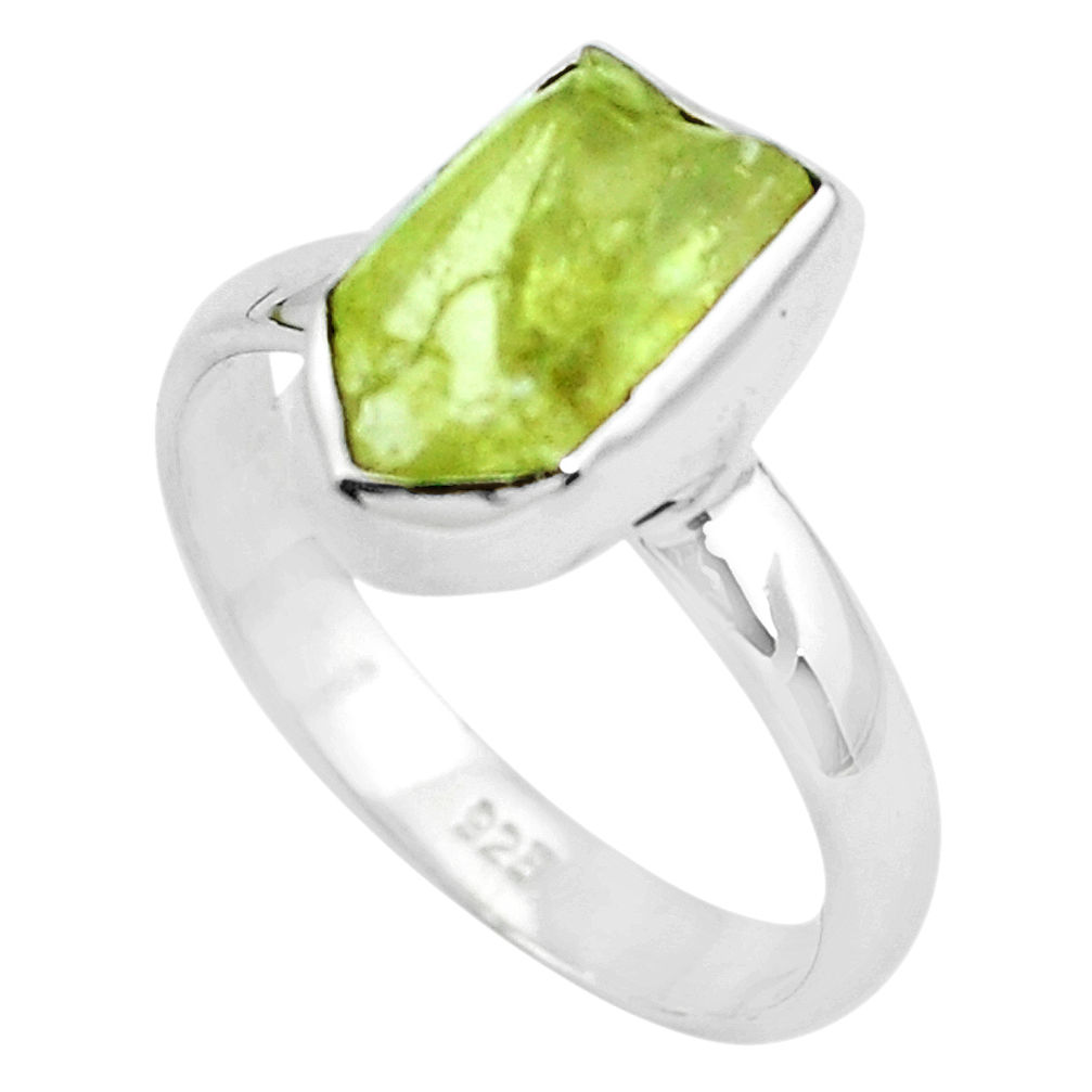 4.69cts natural green apatite rough 925 silver solitaire ring size 9 p50366