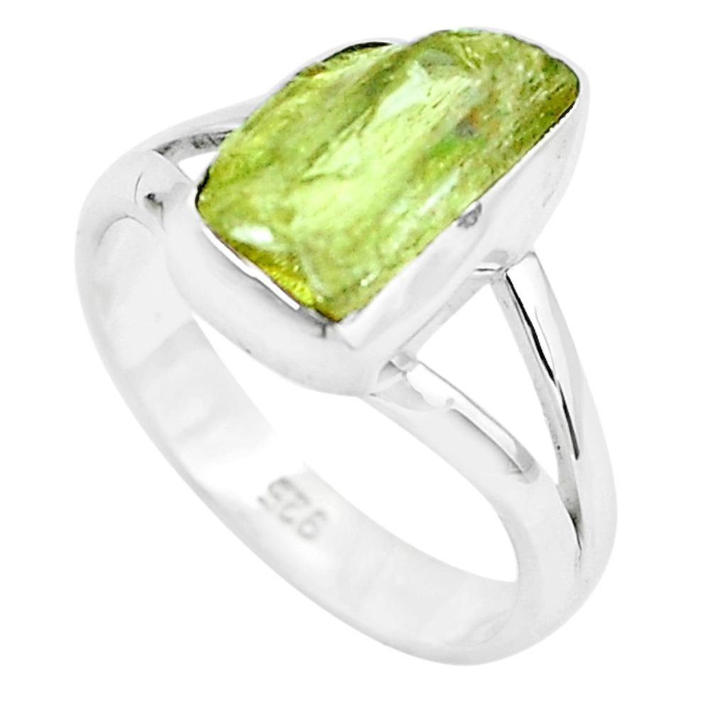 4.08cts natural green apatite rough 925 silver solitaire ring size 6.5 p50367