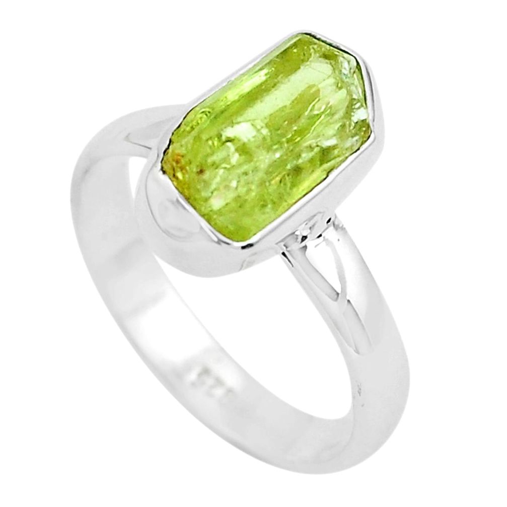 4.22cts natural green apatite rough 925 silver solitaire ring size 7.5 p50375