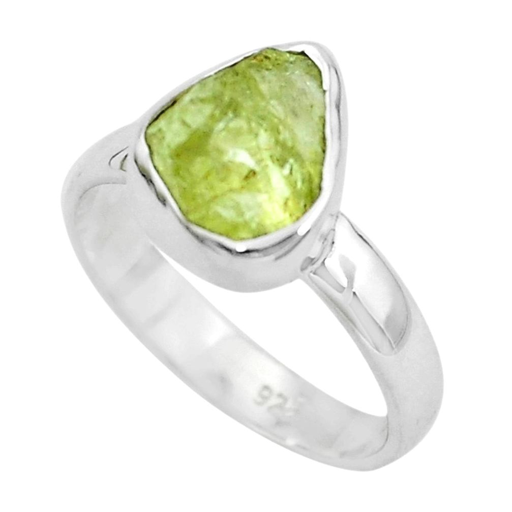 3.65cts natural green apatite rough 925 silver solitaire ring size 6.5 p50379