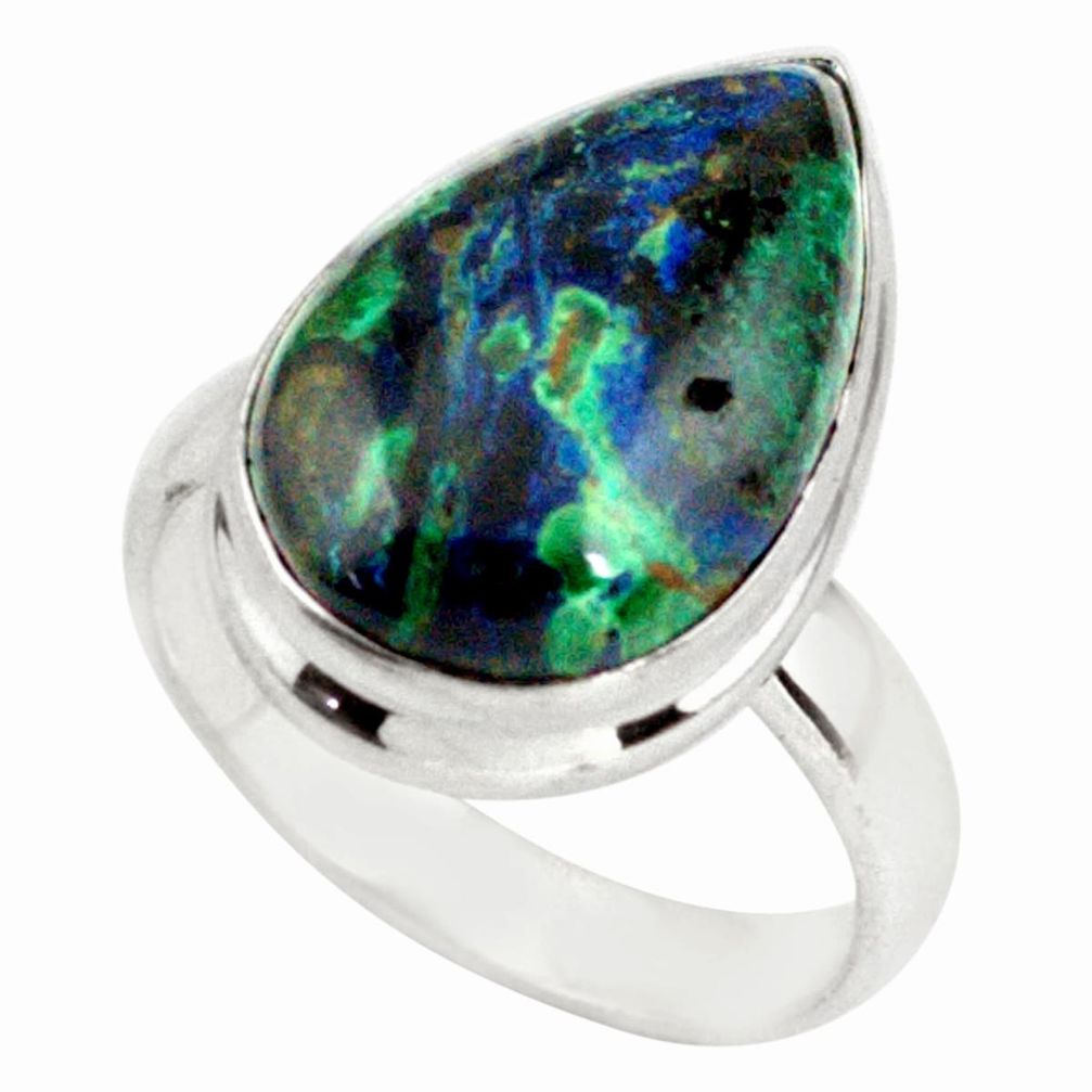 12.52cts natural green azurite malachite 925 silver solitaire ring size 7 p79318