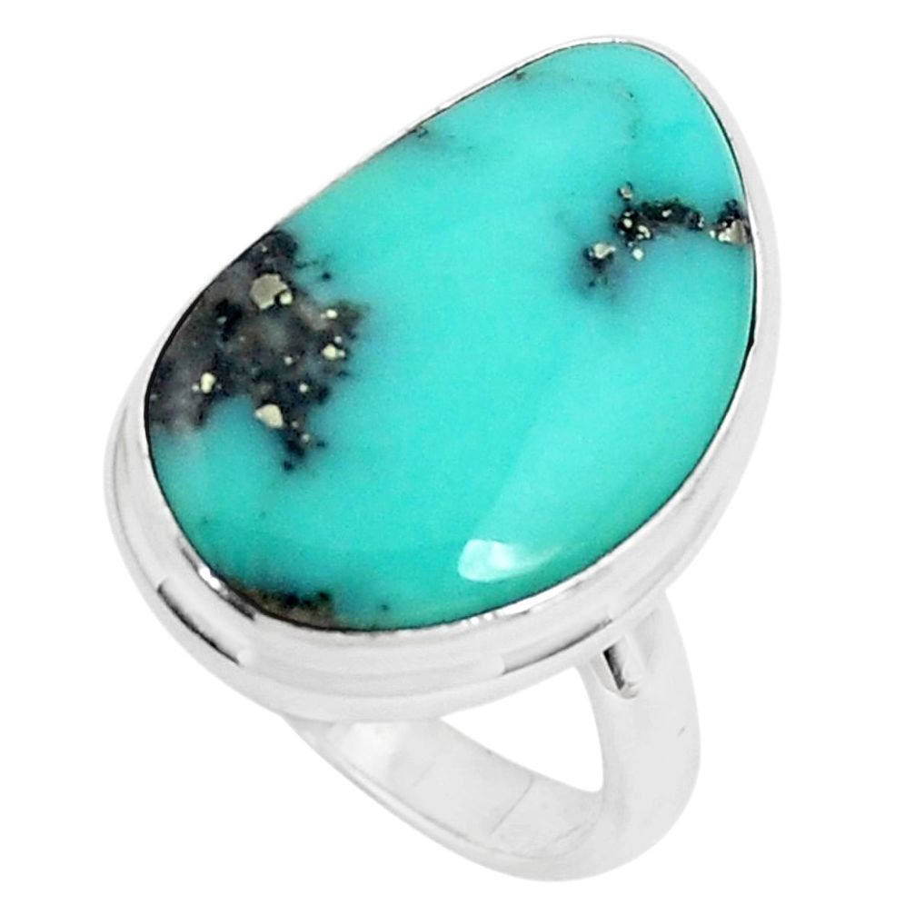 14.07cts natural green campitos turquoise silver solitaire ring size 7 p46431