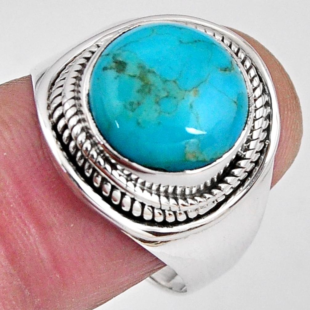 5.53cts natural green campitos turquoise silver solitaire ring size 8.5 p89845