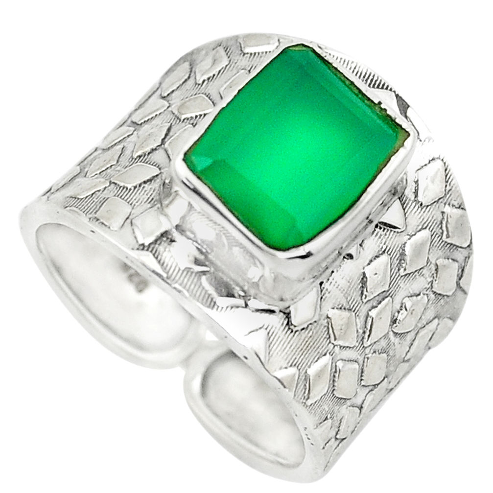 4.47cts natural green chalcedony 925 silver solitaire ring jewelry size 7 p51001