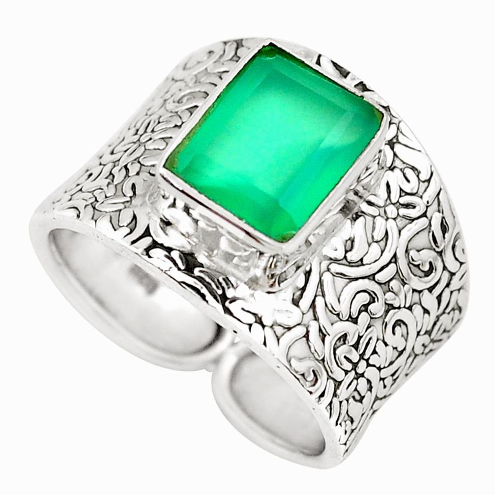 4.55cts natural green chalcedony 925 silver solitaire ring jewelry size 9 p51041