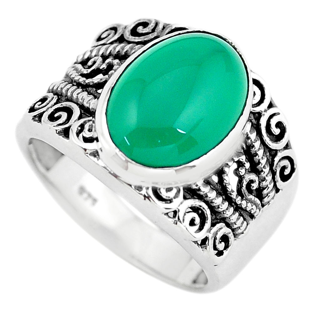 6.70cts natural green chalcedony 925 silver solitaire ring jewelry size 7 p61172