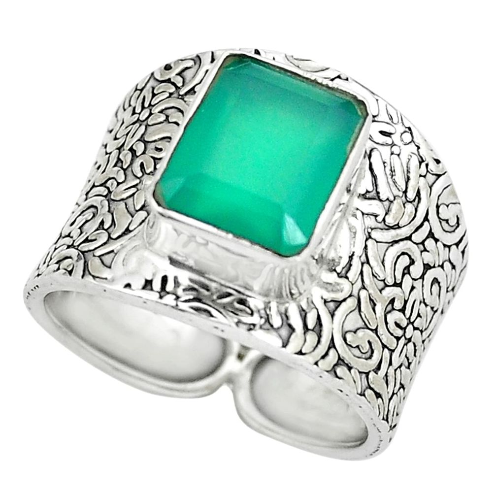 4.20cts natural green chalcedony 925 silver solitaire ring jewelry size 8 p61386