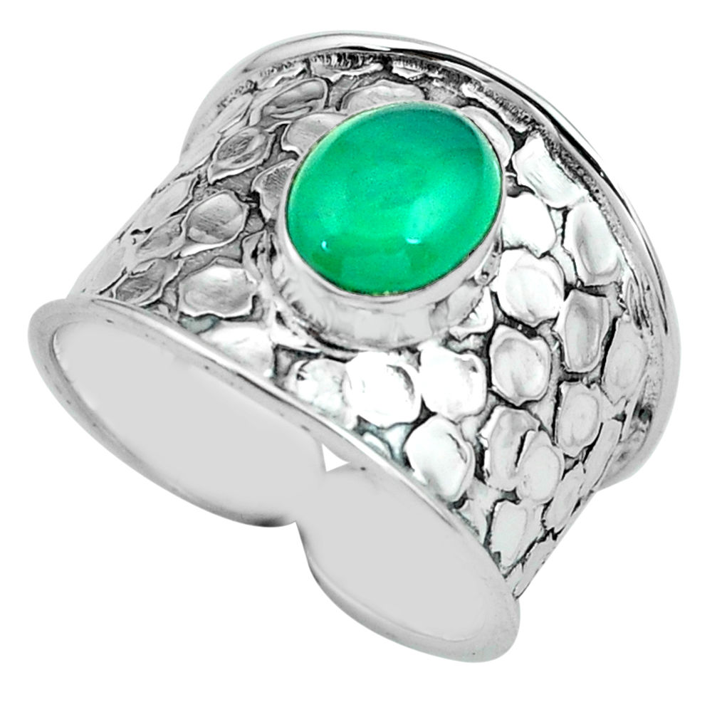 3.41cts natural green chalcedony 925 silver solitaire ring jewelry size 9 p68469