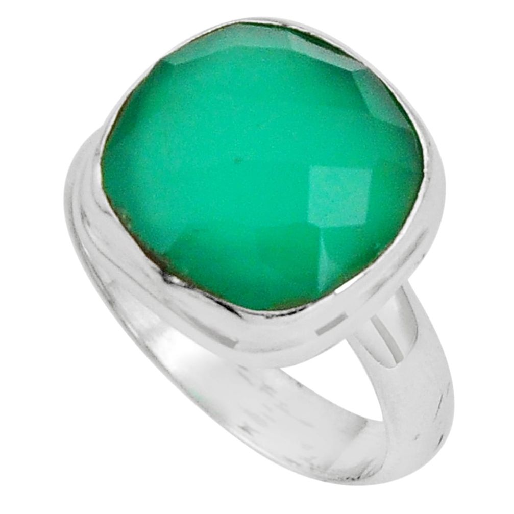 7.33cts natural green chalcedony 925 silver solitaire ring jewelry size 7 p89901