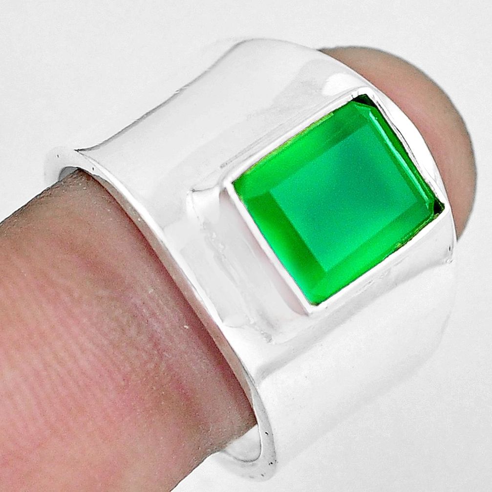 4.07cts natural green chalcedony 925 silver solitaire ring size 8.5 p51021