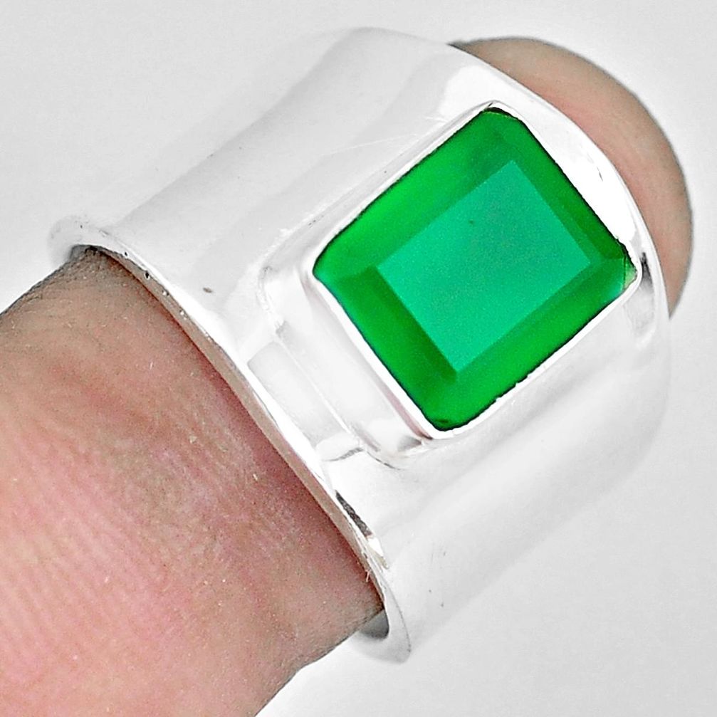 4.82cts natural green chalcedony 925 silver solitaire ring size 8.5 p51023