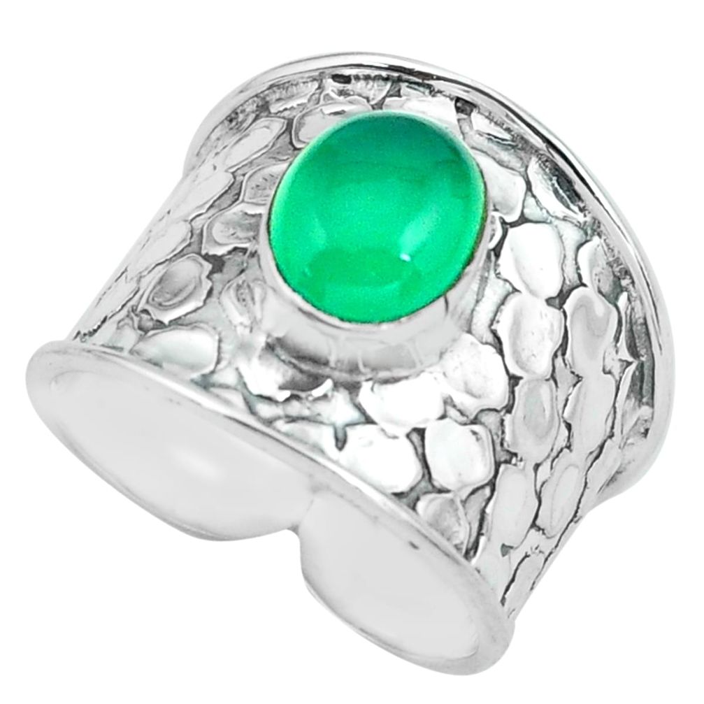 3.16cts natural green chalcedony 925 silver solitaire ring size 7.5 p68461