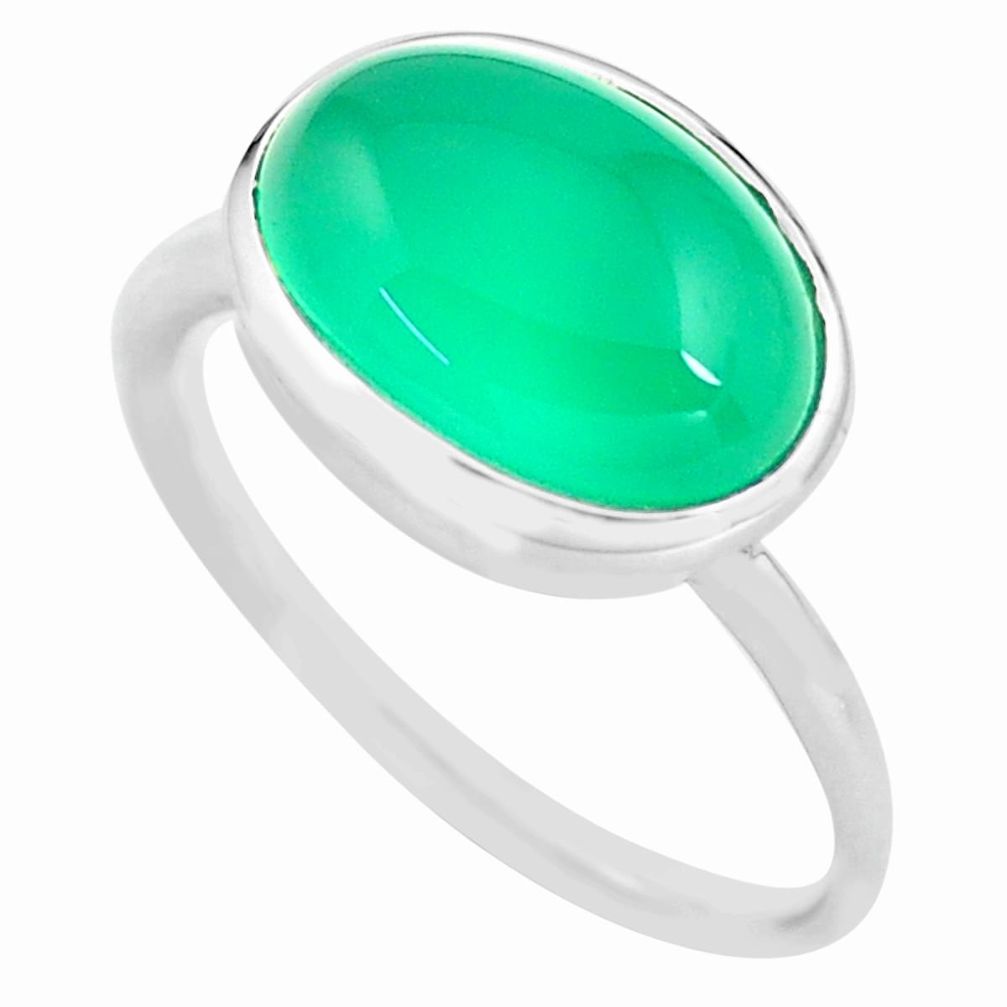7.04cts natural green chalcedony 925 silver solitaire ring size 9.5 p77225
