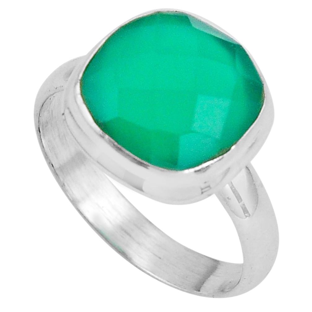 6.84cts natural green chalcedony 925 silver solitaire ring size 10 p89907