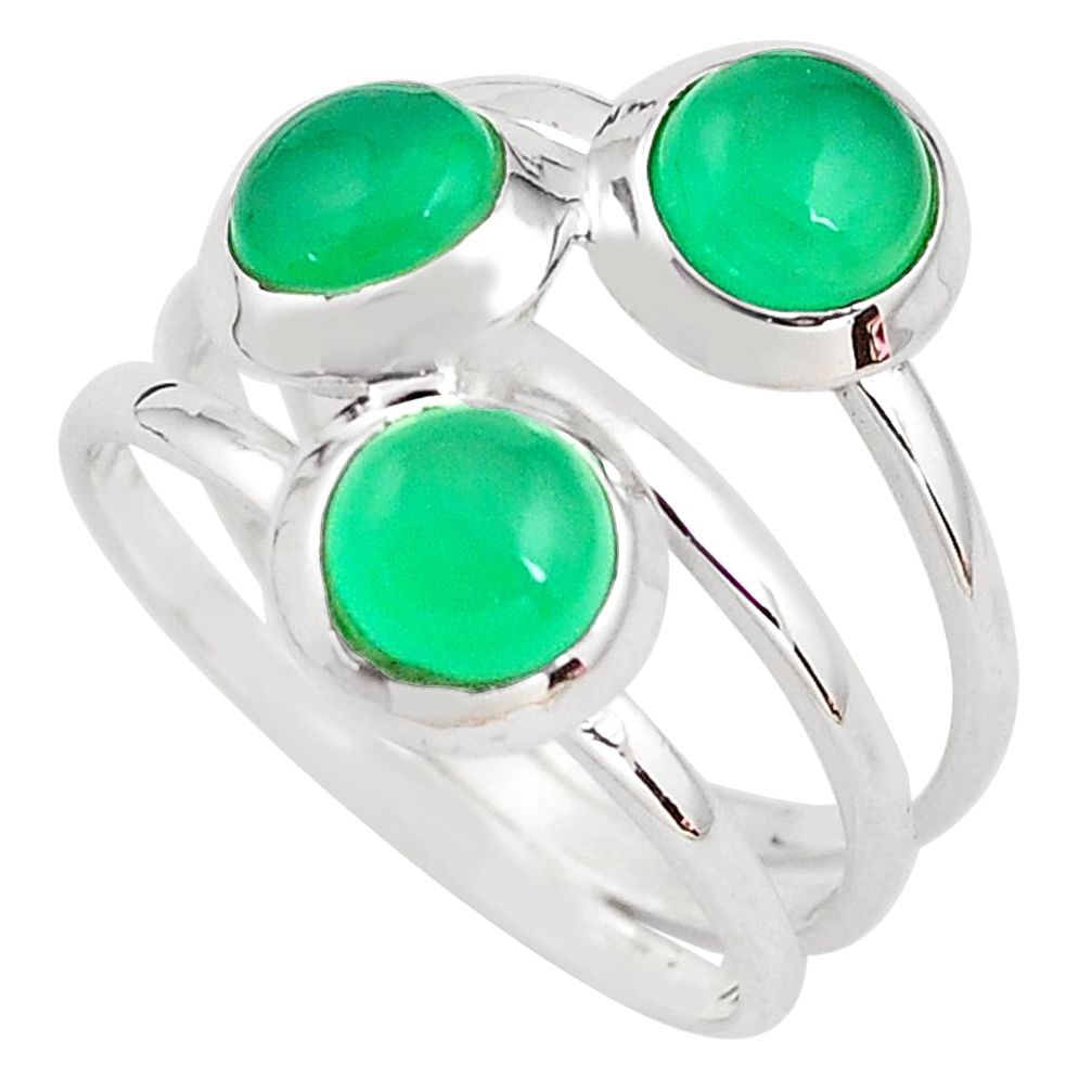 3.41cts natural green chalcedony 925 sterling silver ring size 8.5 p85801