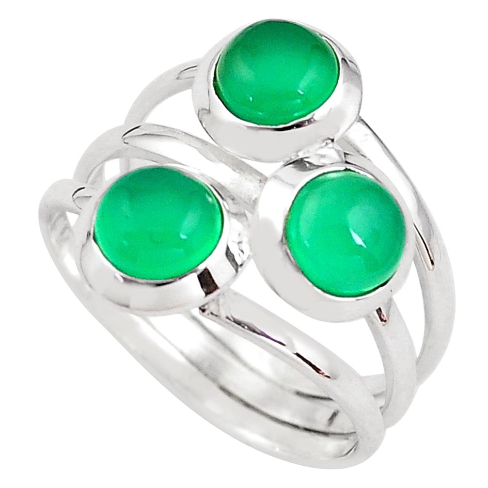 3.38cts natural green chalcedony 925 sterling silver ring size 8.5 p85802