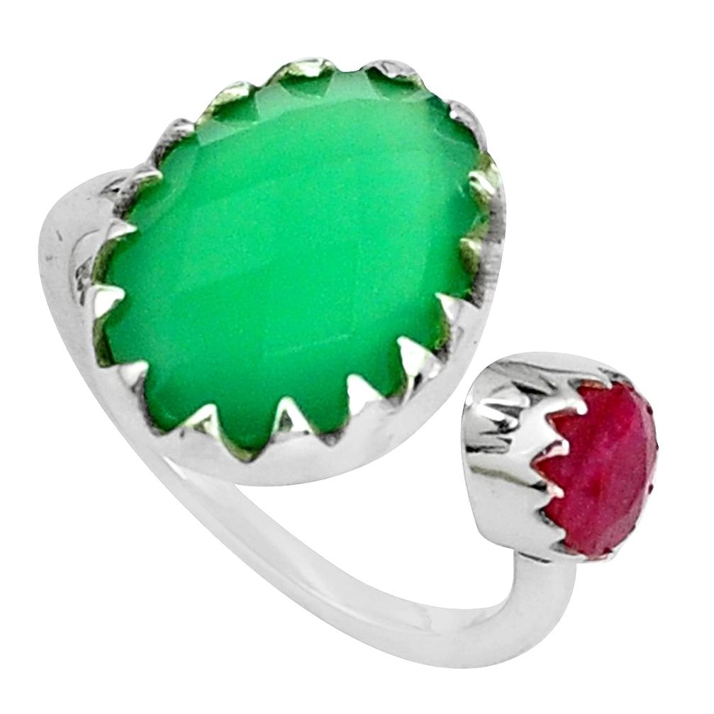 6.64cts natural green chalcedony ruby 925 silver adjustable ring size 4.5 p33145