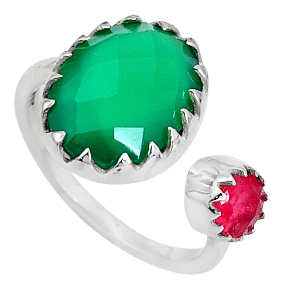 7.00cts natural green chalcedony ruby 925 silver adjustable ring size 5.5 p33146