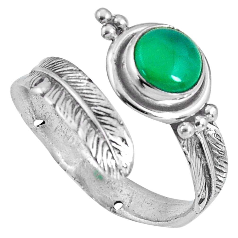 2.41cts natural green chalcedony silver adjustable feather ring size 8 p90102