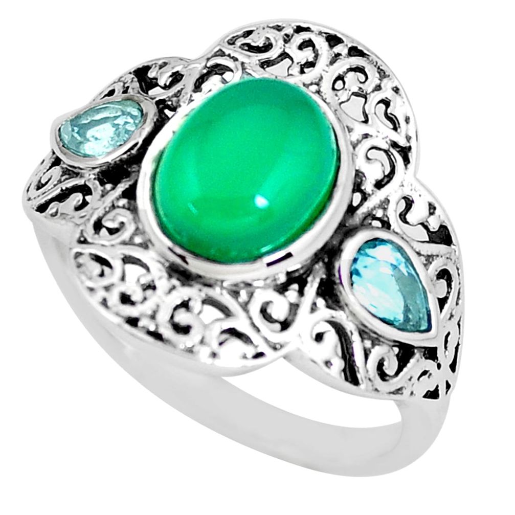 5.52cts natural green chalcedony topaz 925 silver solitaire ring size 9 p61254