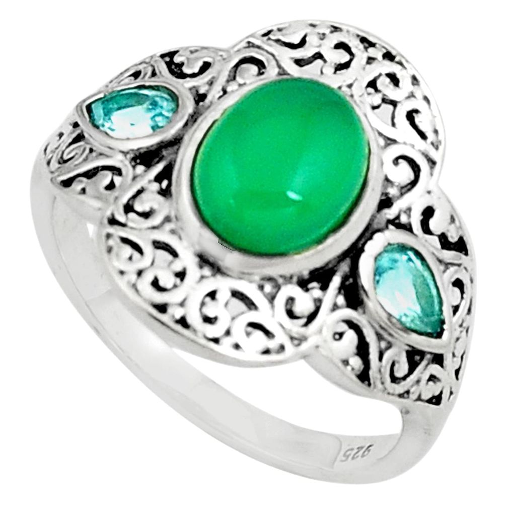 5.16cts natural green chalcedony topaz 925 silver solitaire ring size 9 p79153