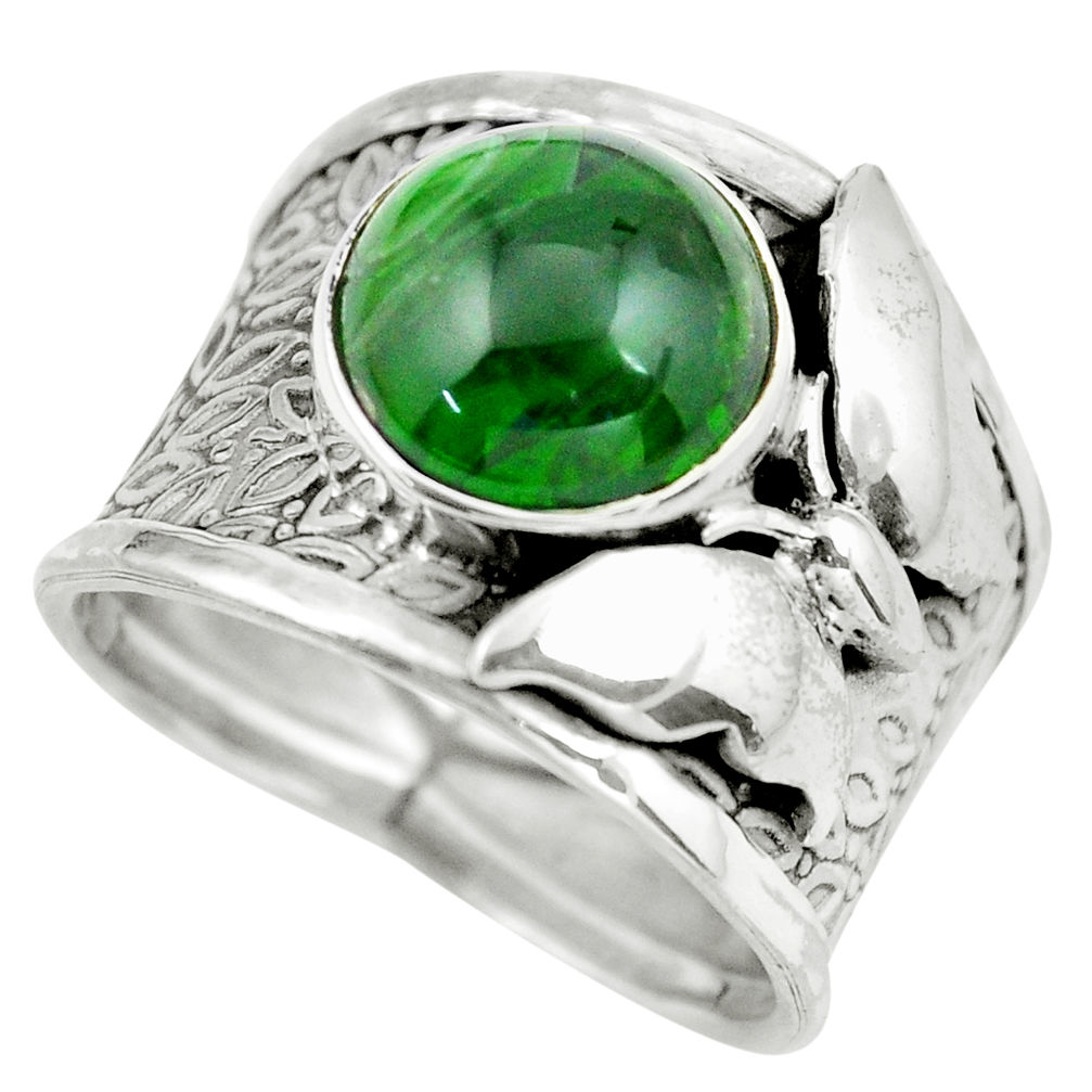 6.02cts natural green chrome diopside 925 silver solitaire ring size 7.5 d32176