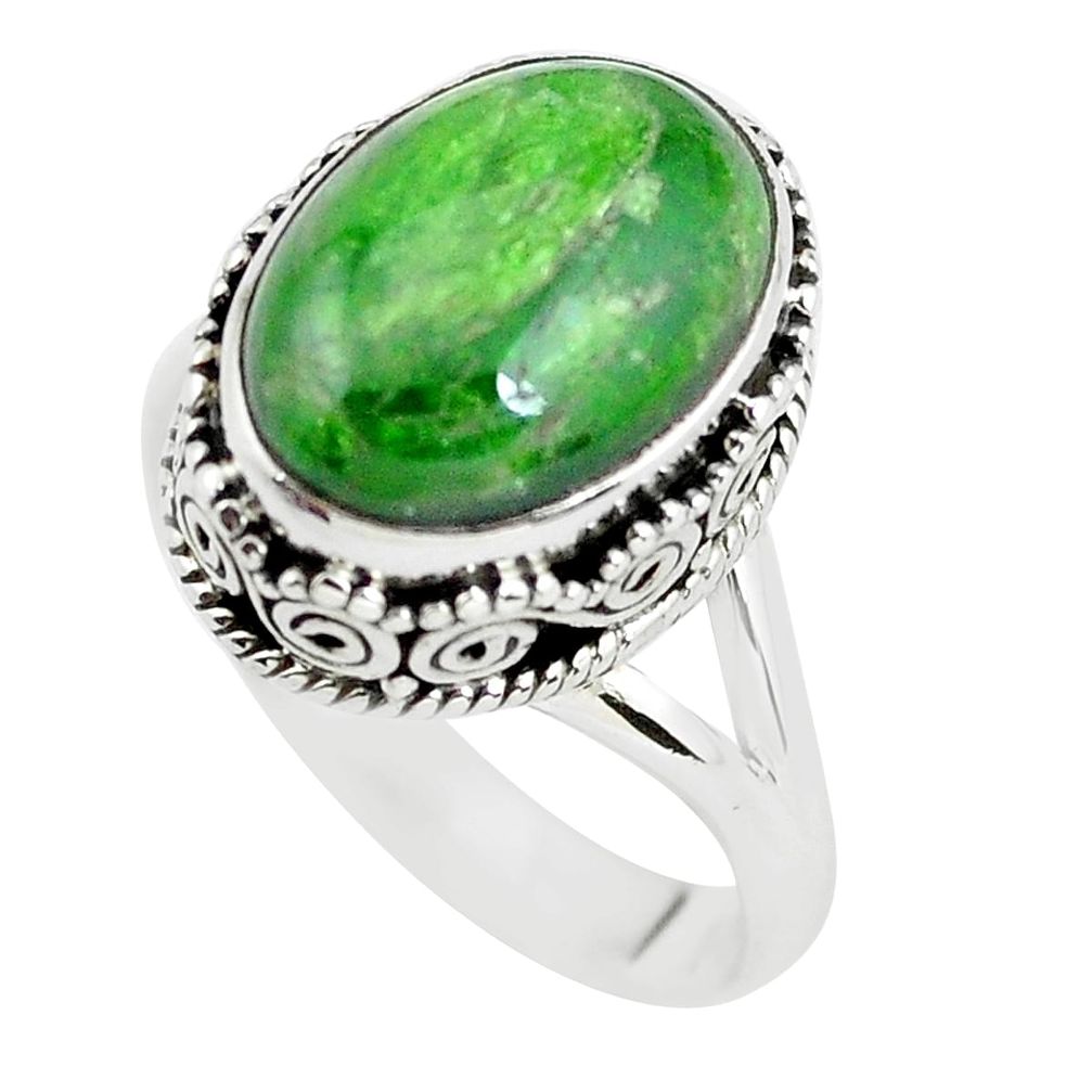 6.76cts natural green chrome diopside 925 silver solitaire ring size 8 p56486