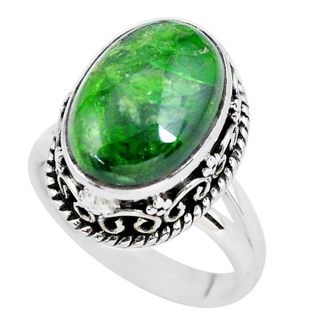 6.32cts natural green chrome diopside 925 silver solitaire ring size 6.5 p56492